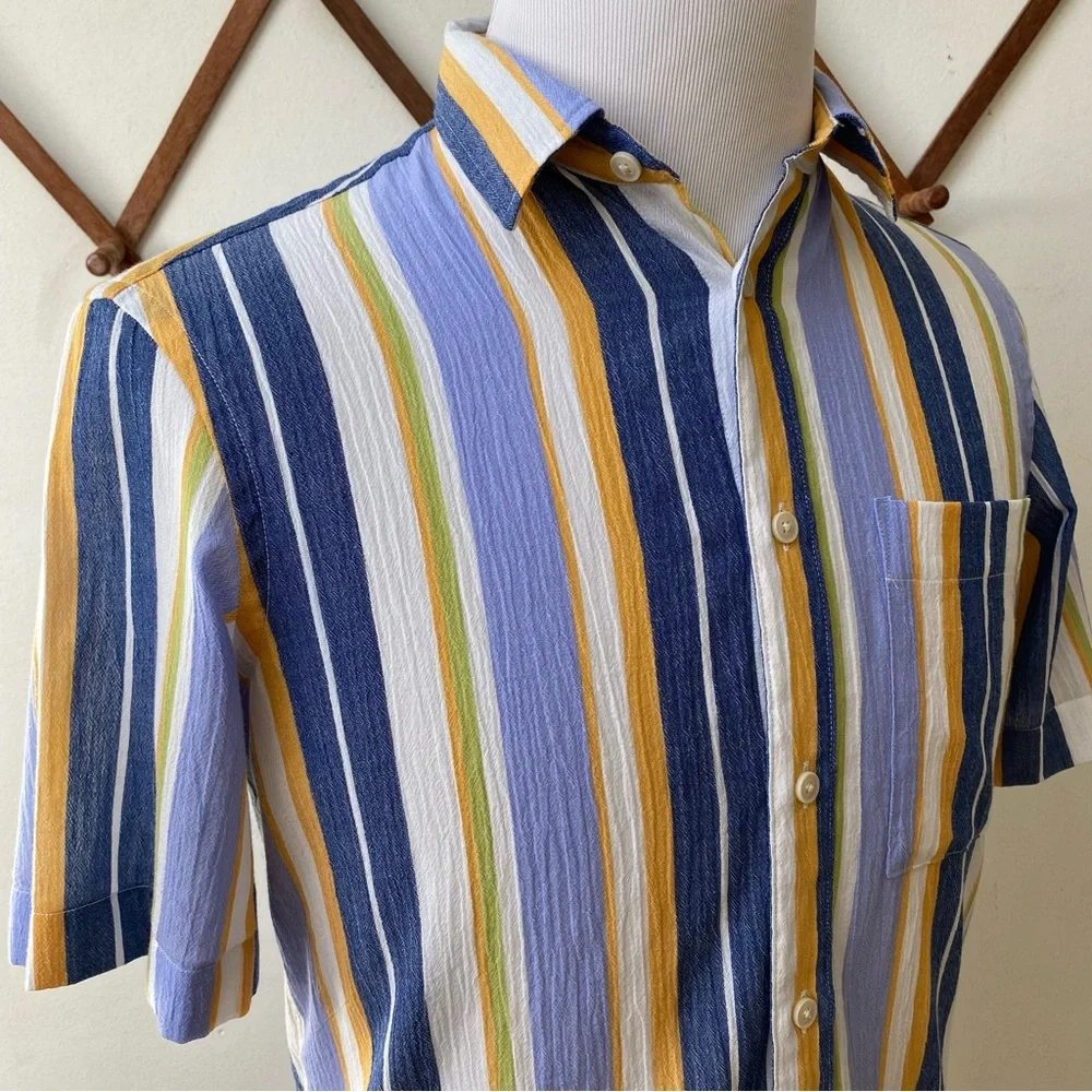 Zara Retro Striped Gauze Cotton Button Up Shirt - Picture 3 of 14